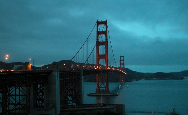 Golden
                  Gate at night